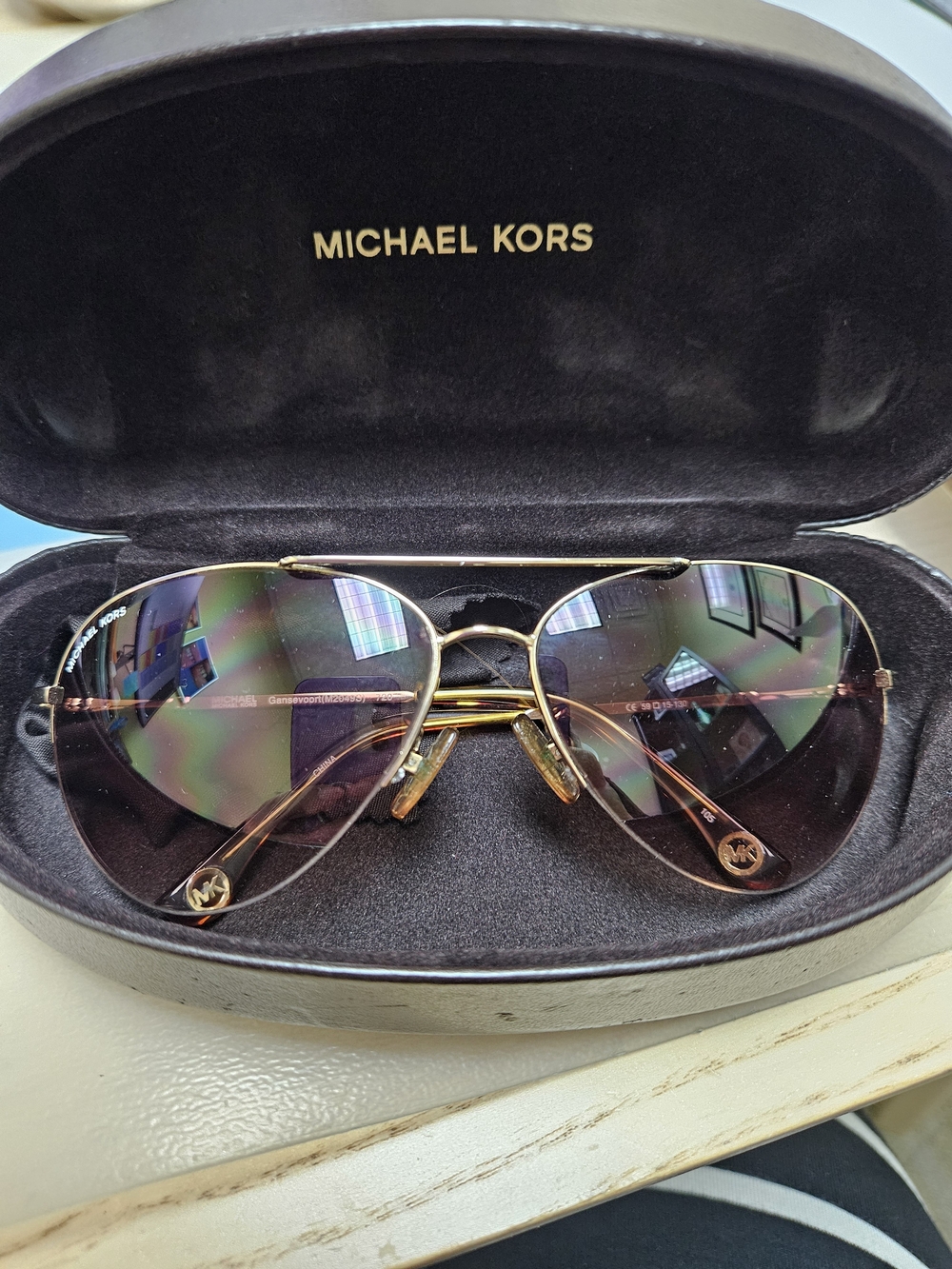 Michael Kors Gold Metal Aviator Sunglasses with Brown Gradient Lenses
